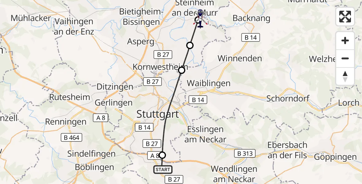 Flugroute Polizeihubschrauber Flughafen Stuttgart - Erdmannhausen, 06 August 2026, 16:01