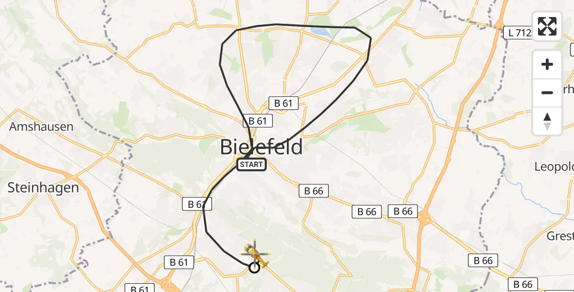 Flugroute Rettungshubschrauber Bielefeld - Luftrettungszentrum Bielefeld, 06 August 2026, 16:02