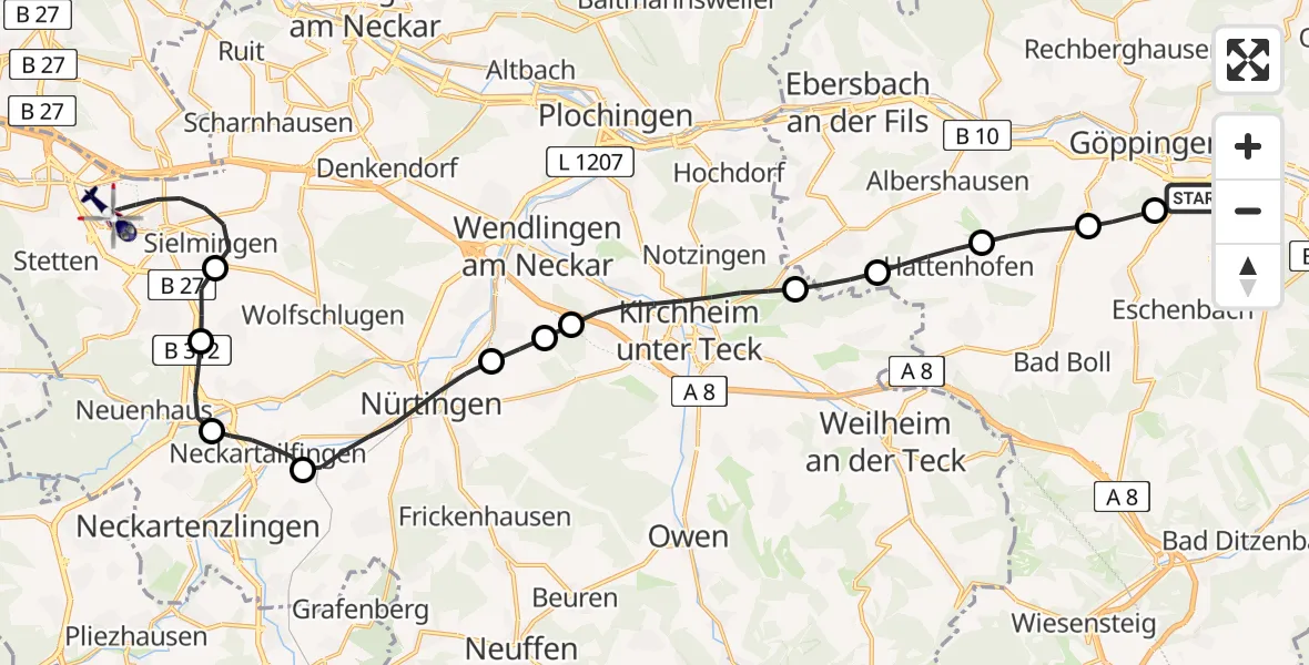 Flugroute Polizeihubschrauber Göppingen - Flughafen Stuttgart, 06 August 2026, 16:04