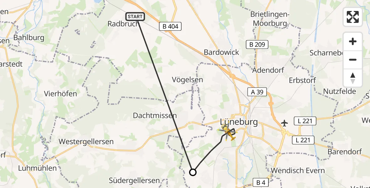 Flugroute Rettungshubschrauber Radbruch - Lüneburg, 06 August 2026, 16:07