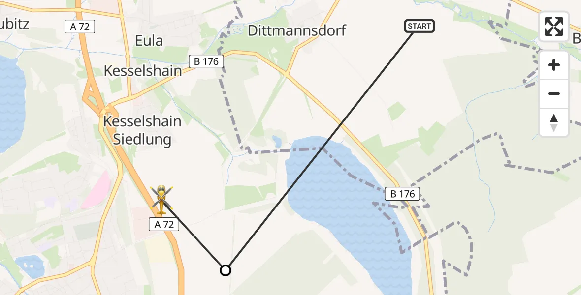 Flugroute Rettungshubschrauber Kitzscher - Borna, 06 August 2026, 16:08