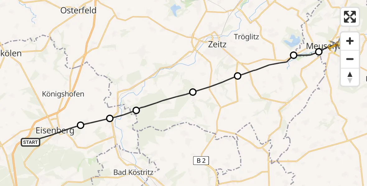 Flugroute Rettungshubschrauber Eisenberg - Meuselwitz, 06 August 2026, 16:10