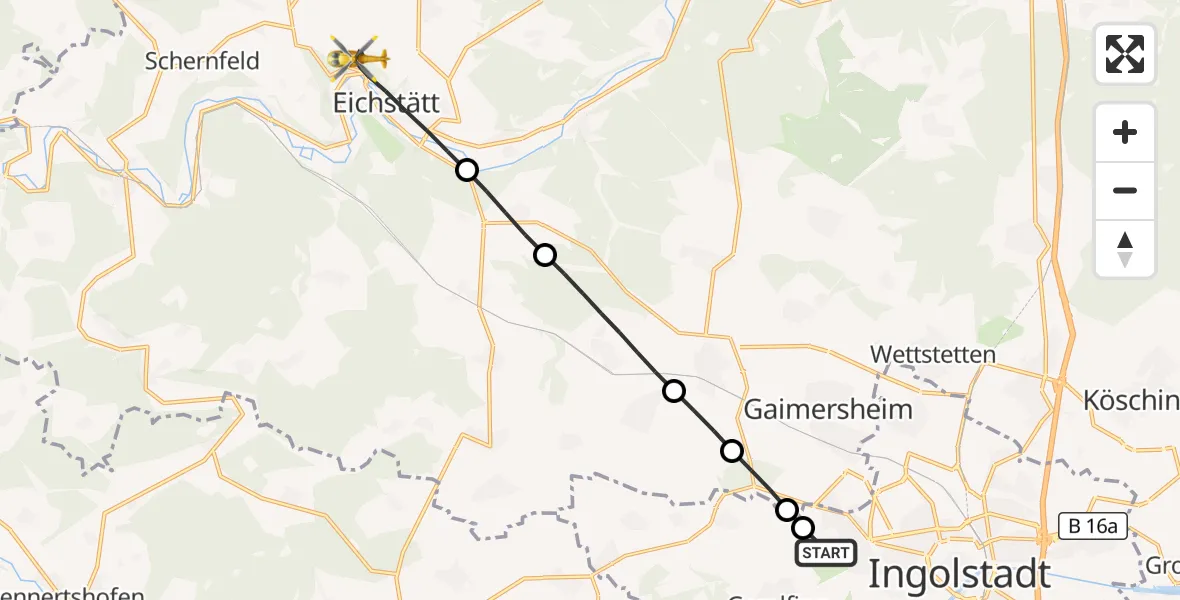 Flugroute Rettungshubschrauber Ingolstadt Hospital - Eichstätt, 06 August 2026, 16:12