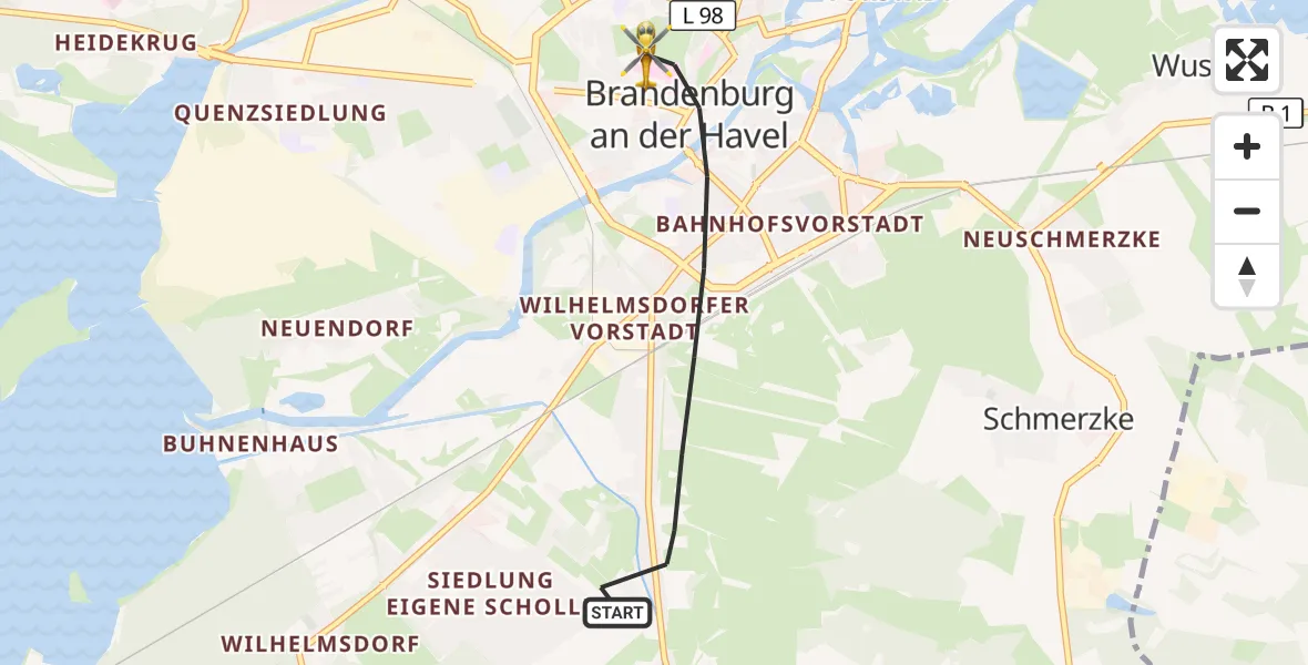 Flugroute Rettungshubschrauber Brandenburg an der Havel - Brandenburg an der Havel, 06 August 2026, 16:12