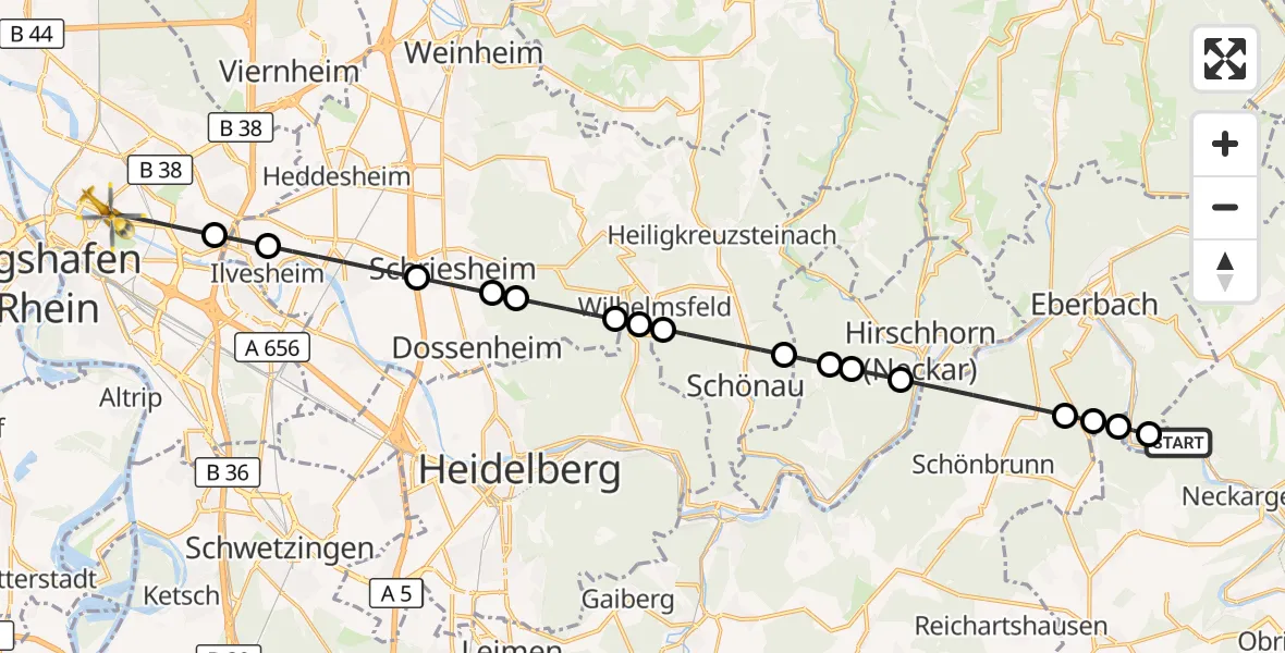 Flugroute Rettungshubschrauber Zwingenberg - Mannheim, 06 August 2026, 16:16