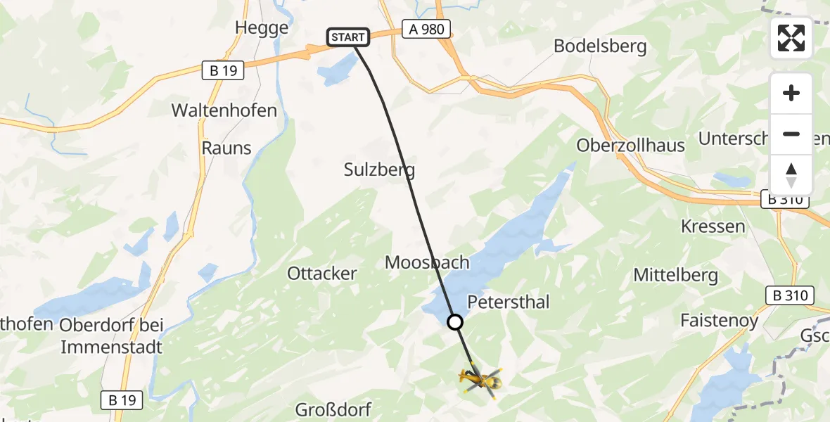 Flugroute Rettungshubschrauber Sulzberg - Oy-Mittelberg, 06 August 2026, 16:29