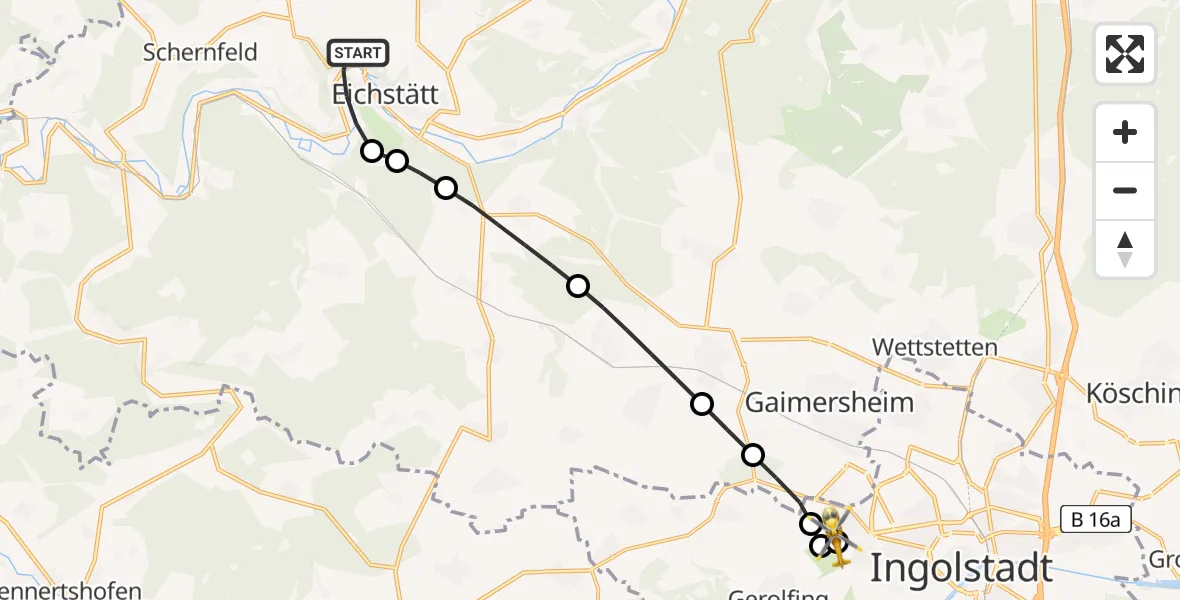 Flugroute Rettungshubschrauber Eichstätt - Ingolstadt Hospital, 06 August 2026, 16:30
