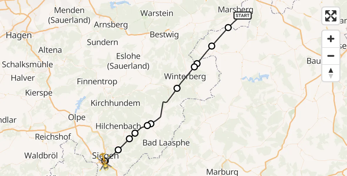 Flugroute Rettungshubschrauber Marsberg - Evangelisches Jung-Stilling Hospital, 06 August 2026, 16:31