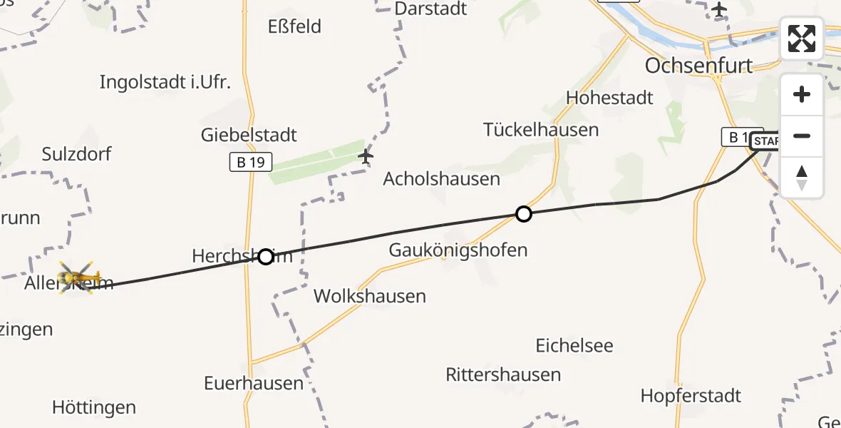 Flugroute Rettungshubschrauber Ochsenfurt - Giebelstadt, 06 August 2026, 16:32
