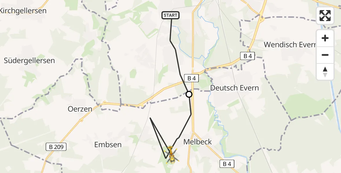 Flugroute Rettungshubschrauber Lüneburg - Melbeck, 06 August 2026, 16:36