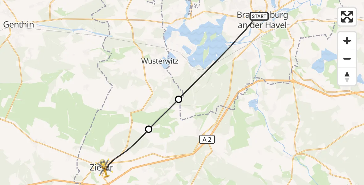 Flugroute Rettungshubschrauber Brandenburg an der Havel - Ziesar, 06 August 2026, 16:42