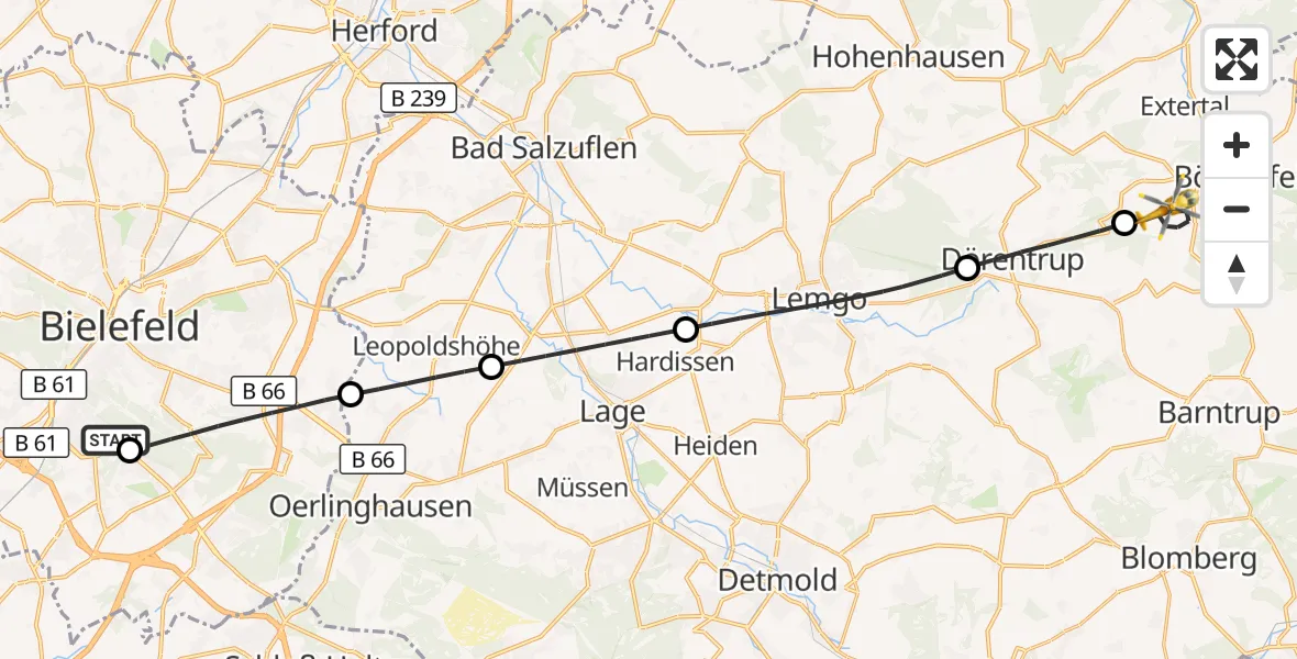 Flugroute Rettungshubschrauber Luftrettungszentrum Bielefeld - Extertal, 06 August 2026, 16:43
