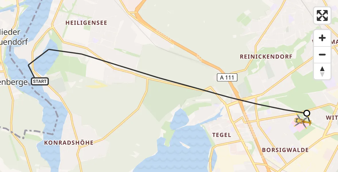 Flugroute Rettungshubschrauber Berlin - Vivantes Humboldt Clinic, 06 August 2026, 16:51