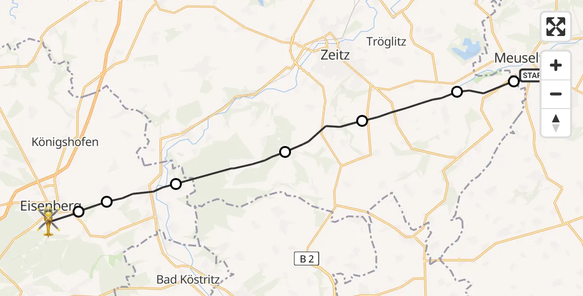 Flugroute Rettungshubschrauber Meuselwitz - Eisenberg, 06 August 2026, 16:54