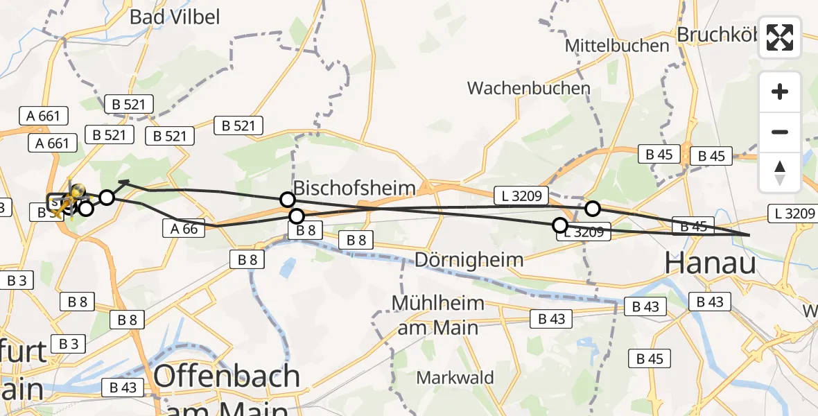 Flugroute Rettungshubschrauber Frankfurt am Main Accident Hospital Roof Helipad (CHX2) - Frankfurt am Main Accident Hospital Roof Helipad (CHX2), 06 August 2026, 16:57