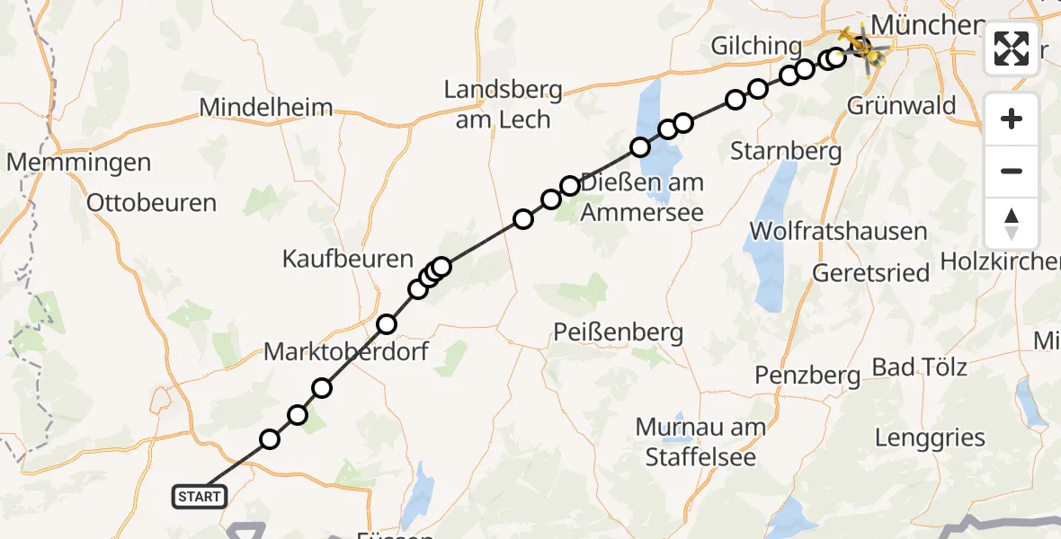 Flugroute Rettungshubschrauber Oy-Mittelberg - DRF Air Rescue München Hubschrauberlandeplatz, 06 August 2026, 17:03