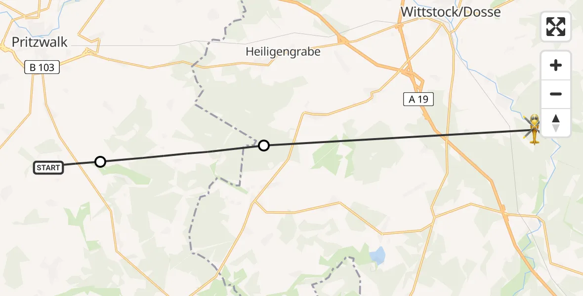 Flugroute Rettungshubschrauber Pritzwalk - Wittstock/Dosse, 06 August 2026, 17:09