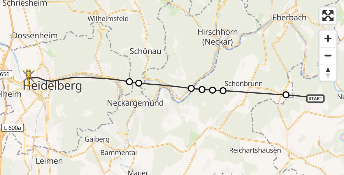 Flugroute Rettungshubschrauber Neunkirchen - Heidelberg, 06 August 2026, 17:11