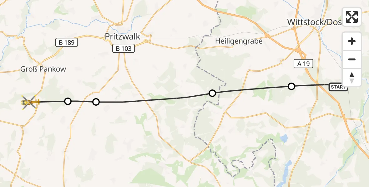 Flugroute Rettungshubschrauber Wittstock/Dosse - Groß Pankow (Prignitz), 06 August 2026, 17:16