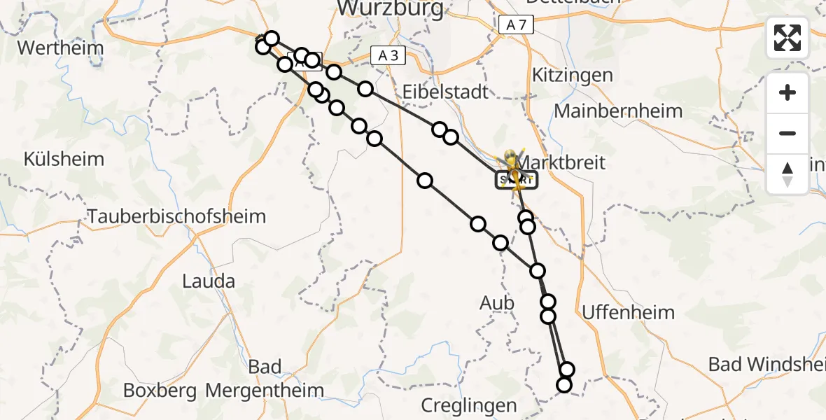 Flugroute Rettungshubschrauber Marktbreit - Ochsenfurt Hospital, 06 August 2026, 17:22
