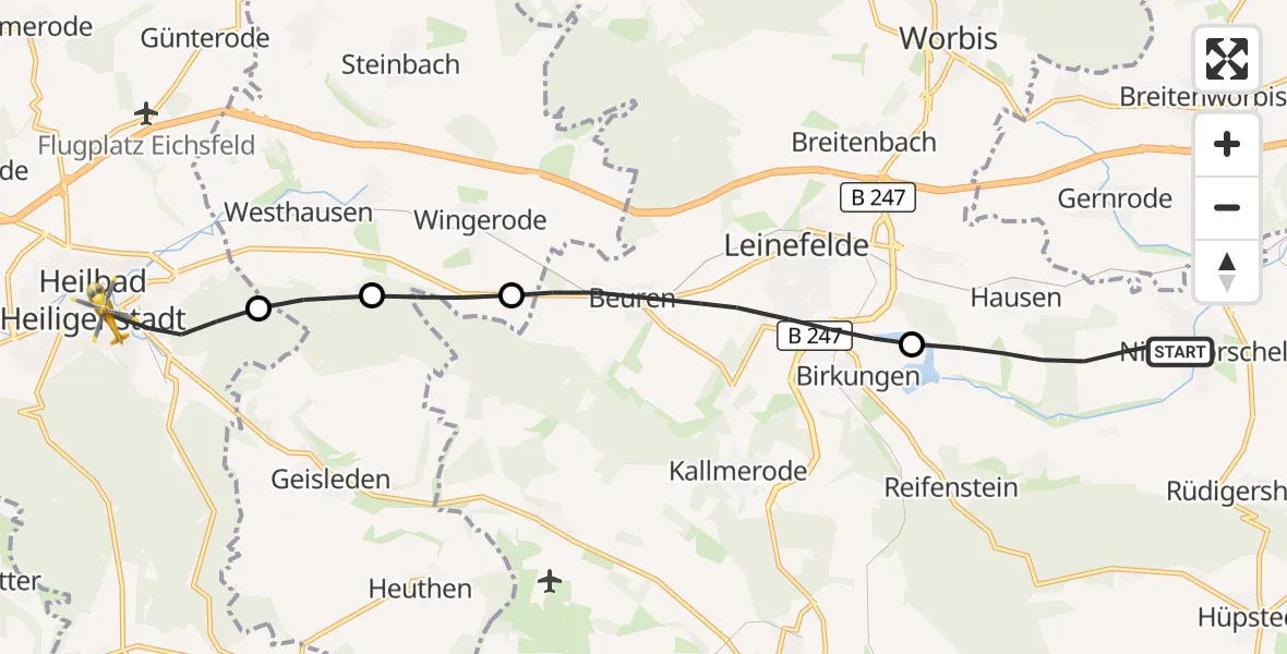Flugroute Rettungshubschrauber Niederorschel - Heilbad Heiligenstadt, 06 August 2026, 17:26