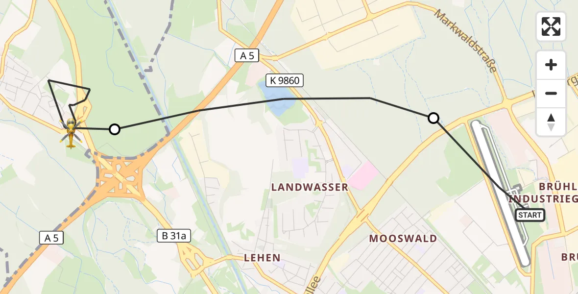 Flugroute Ambulanzhubschrauber Freiburg im Breisgau Flugplatz - Umkirch, 06 August 2026, 17:30