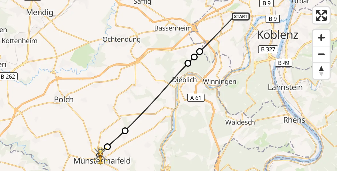 Flugroute Rettungshubschrauber Koblenz - Münstermaifeld, 06 August 2026, 17:41