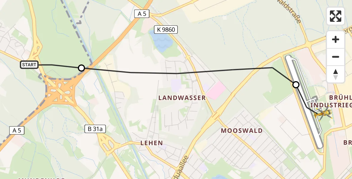 Flugroute Ambulanzhubschrauber Umkirch - Freiburg im Breisgau Flugplatz, 06 August 2026, 18:10