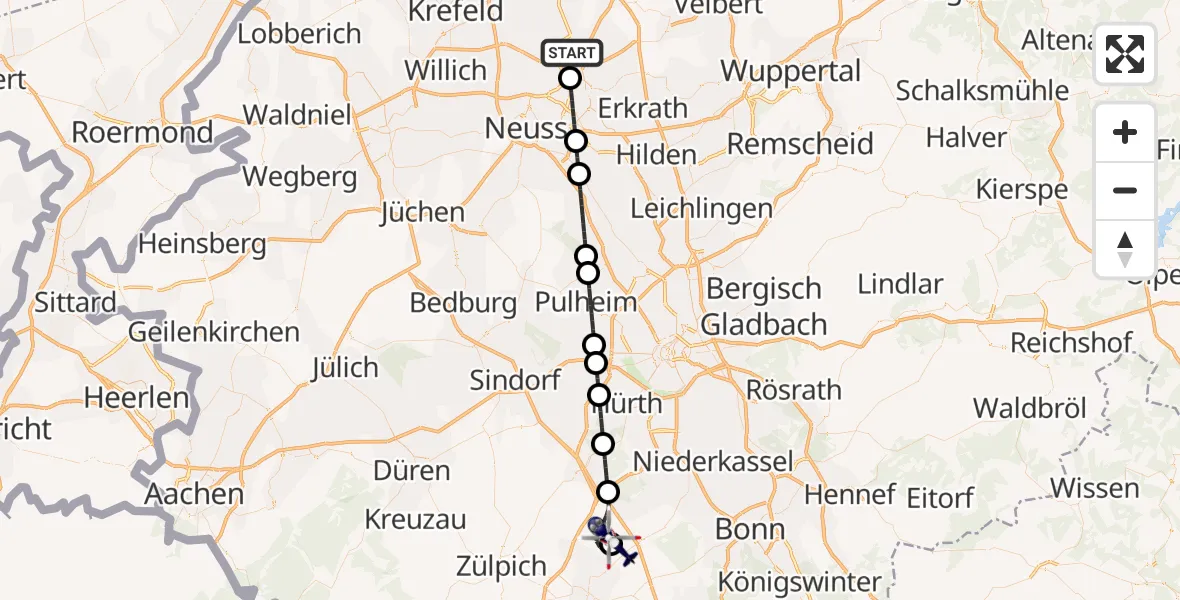 Flugroute Polizeihubschrauber Düsseldorf Flughafen - Weilerswist UL, 06 August 2026, 18:13