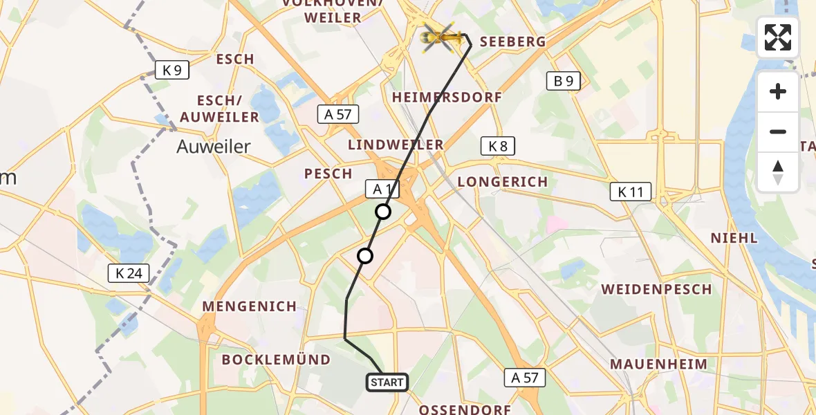 Flugroute Ambulanzhubschrauber Köln - Köln, 06 August 2026, 18:19