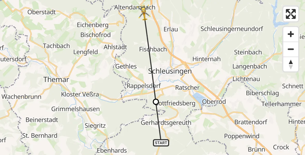 Flugroute Rettungshubschrauber Hildburghausen - Schleusingen, 06 August 2026, 18:32