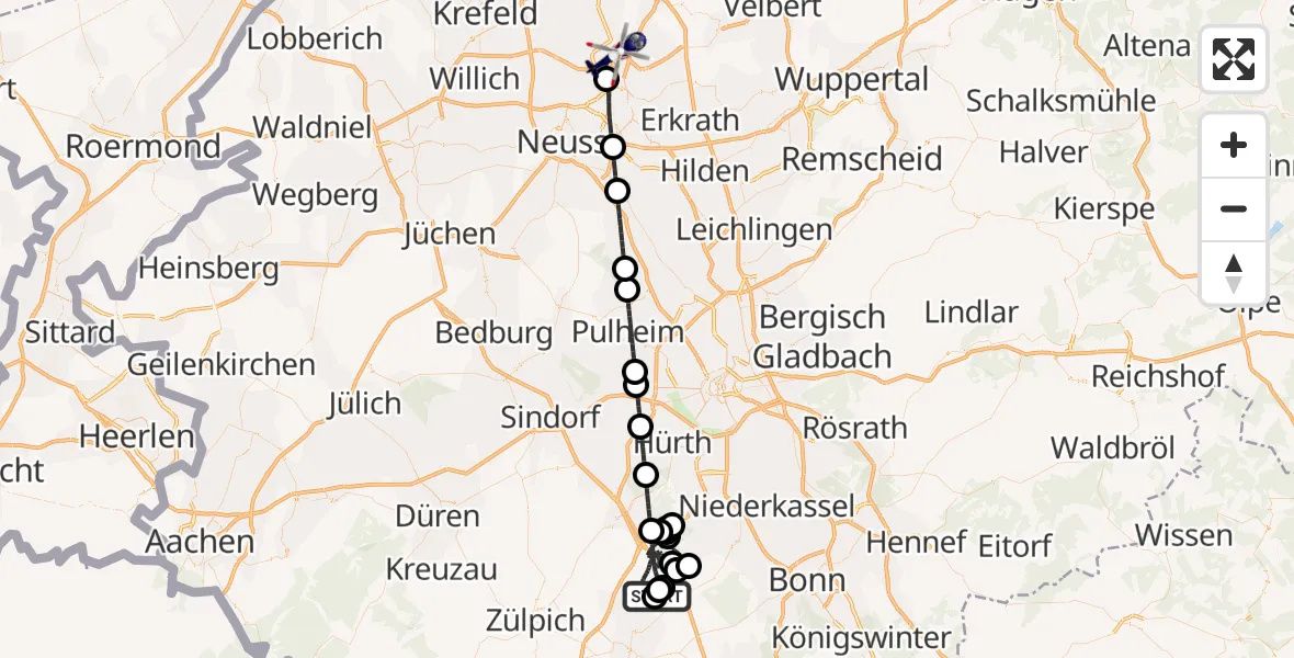 Flugroute Polizeihubschrauber Weilerswist UL - Düsseldorf Flughafen, 06 August 2026, 18:34