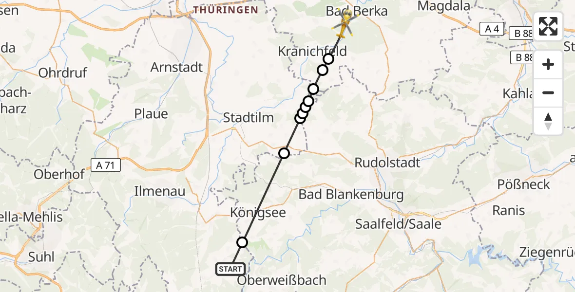 Flugroute Ambulanzhubschrauber Großbreitenbach - Bad Berka, 06 August 2026, 18:39