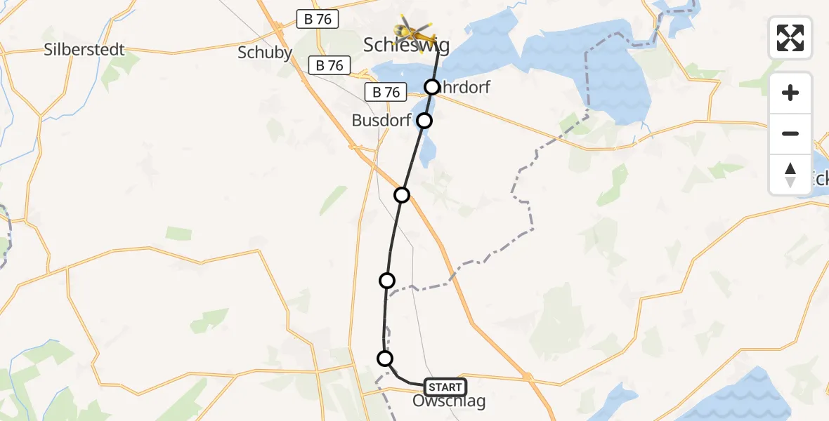 Flugroute Ambulanzhubschrauber Owschlag - Schleswig, 06 August 2026, 18:57