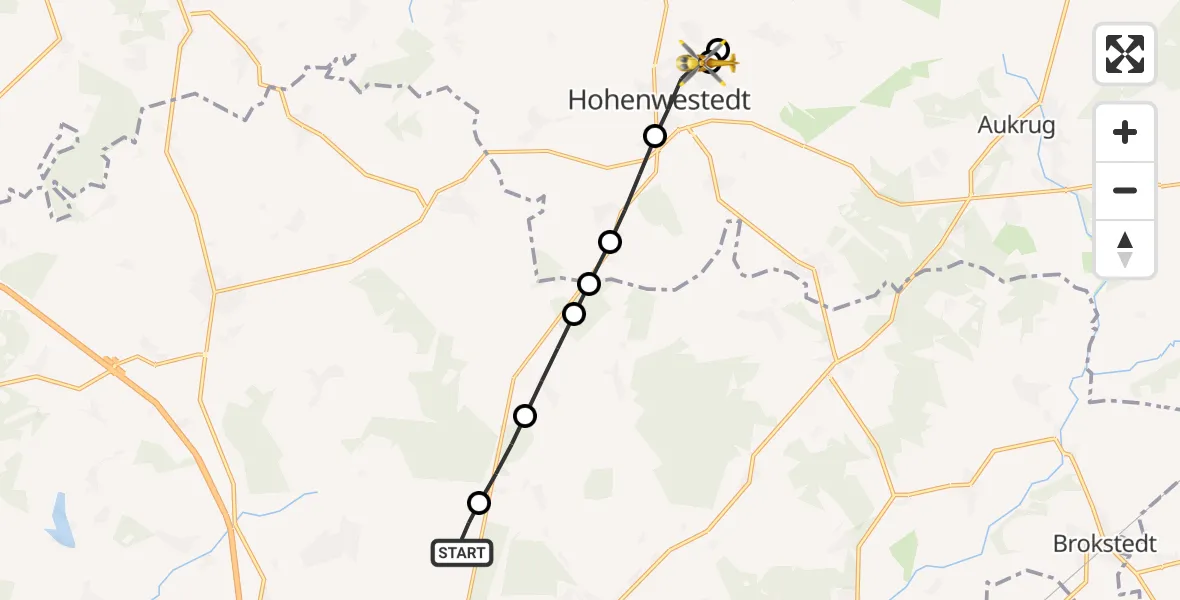Flugroute Rettungshubschrauber Itzehoe Hungriger Wolf Flugplatz - Hohenwestedt, 06 August 2026, 19:05