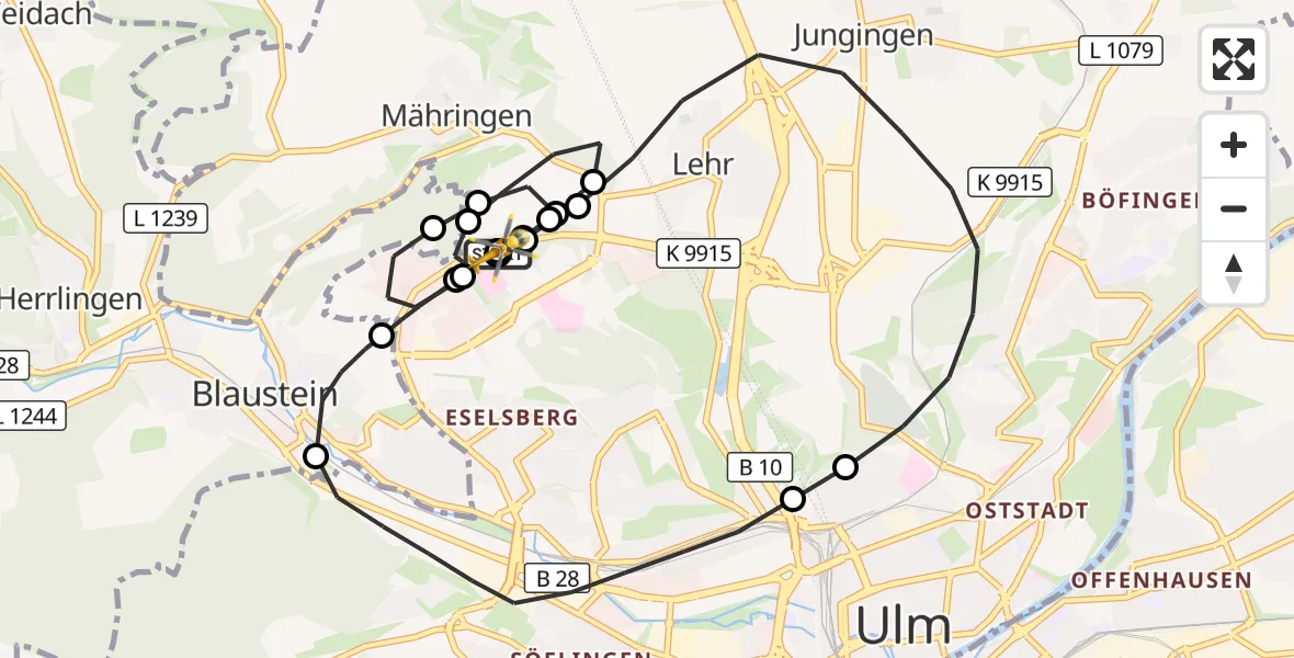 Flugroute Rettungshubschrauber Ulm Military Hospital Emergency - ADAC Air Rescue Station Ulm (Christoph 22), 06 August 2026, 19:26