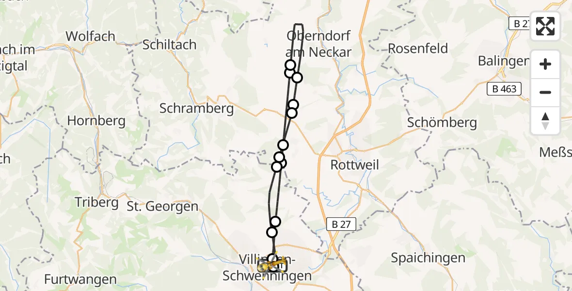 Flugroute Ambulanzhubschrauber DRF Air Rescue Station Villingen-Schwenningen Hubschrauberlandeplatz (Christoph 11) - DRF Air Rescue Station Villingen-Schwenningen Hubschrauberlandeplatz (Christoph 11), 06 August 2026, 19:27