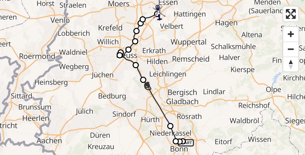 Flugroute Polizeihubschrauber Sankt Augustin - Essen-Mülheim Flughafen, 06 August 2026, 19:28