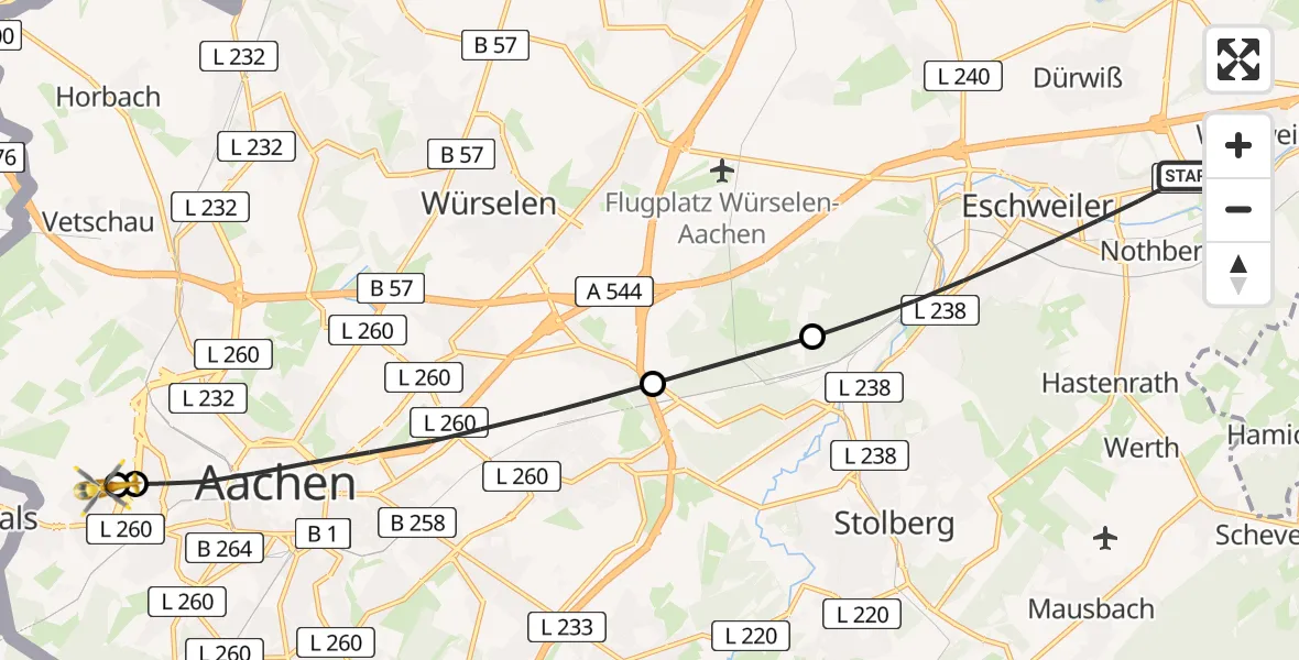 Flugroute Rettungshubschrauber Eschweiler - Aachen Hospital, 06 August 2026, 19:34