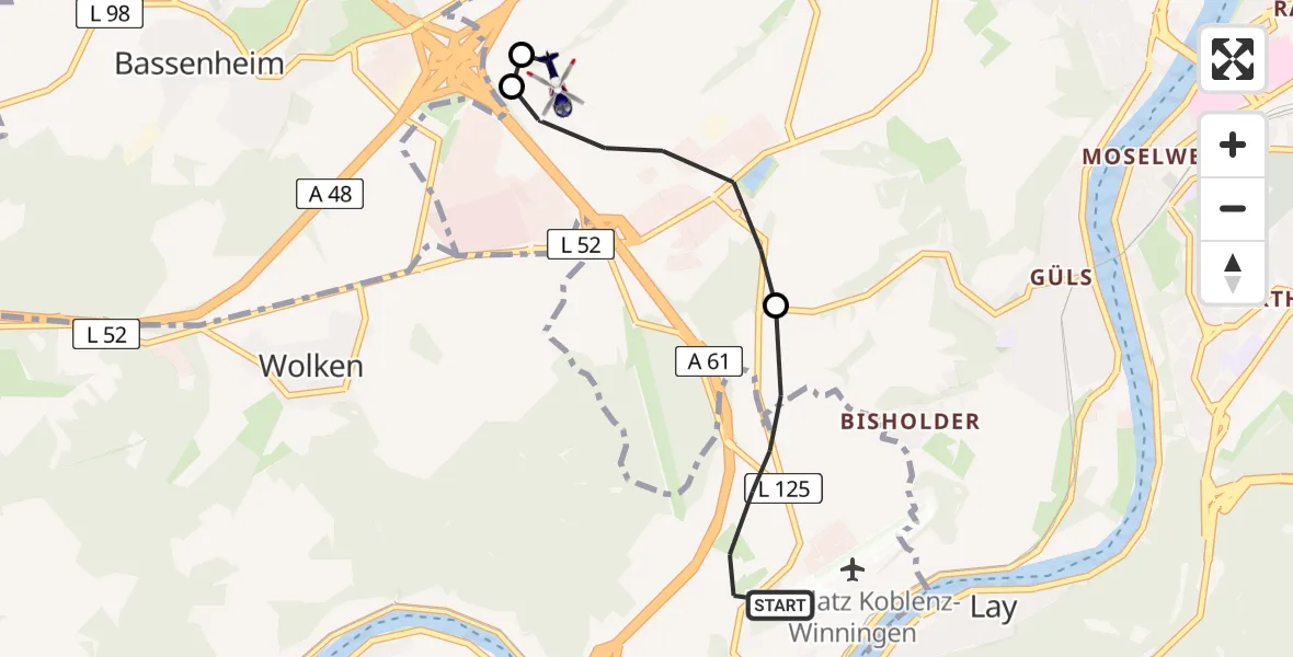 Flugroute Polizeihubschrauber Winningen - Koblenz, 06 August 2026, 19:57