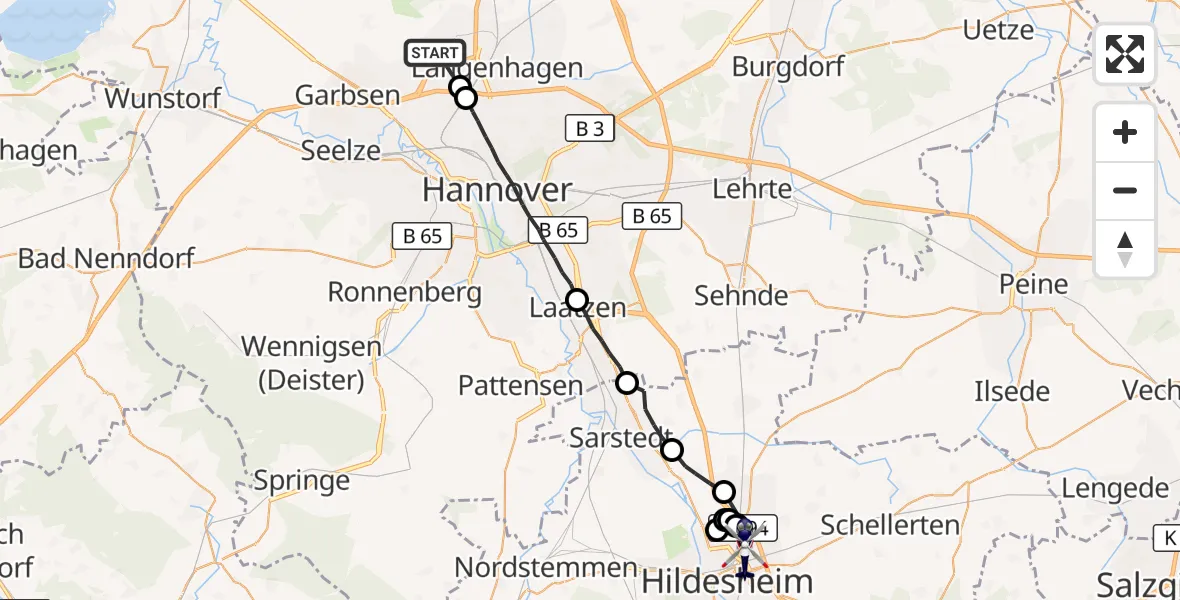 Flugroute Polizeihubschrauber Flughafen Hannover - Hildesheim, 06 August 2026, 20:05