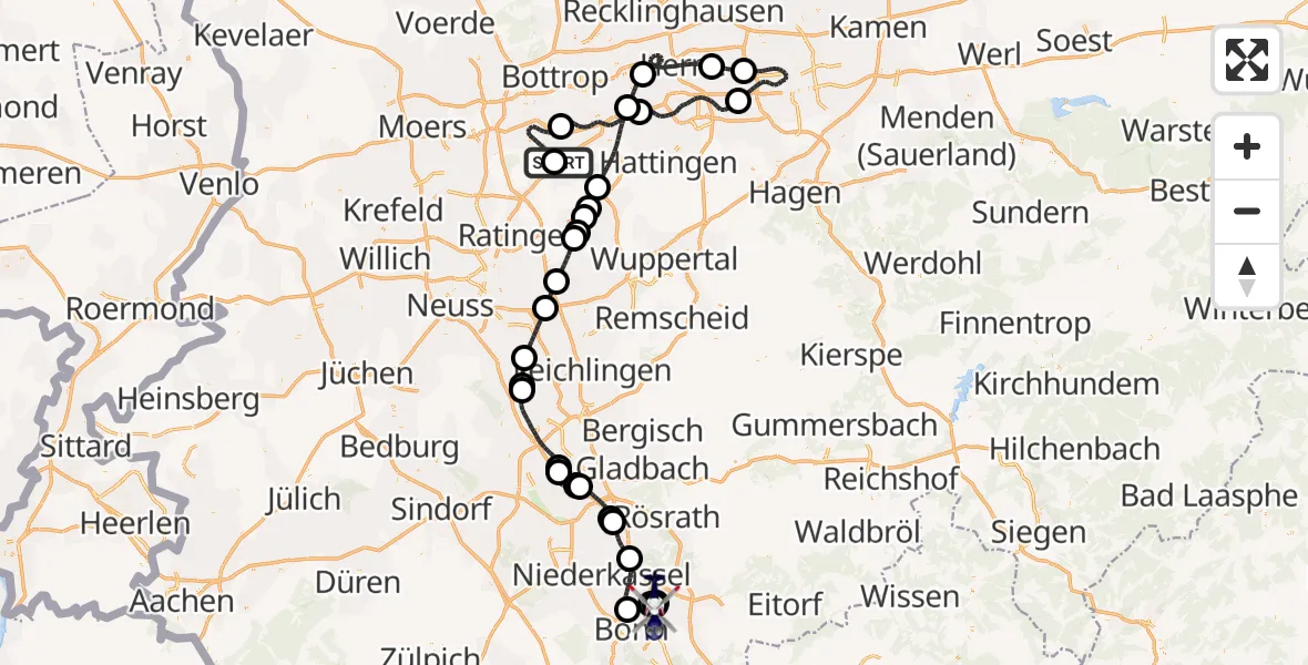 Flugroute Polizeihubschrauber Essen-Mülheim Flughafen - Sankt Augustin, 06 August 2026, 20:54