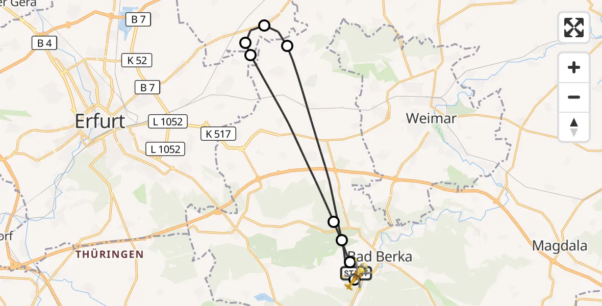 Flugroute Ambulanzhubschrauber Bad Berka Central Hospital - DRF Rettungsstation Bad Berka Hubschrauberlandeplatz, 06 August 2026, 21:02