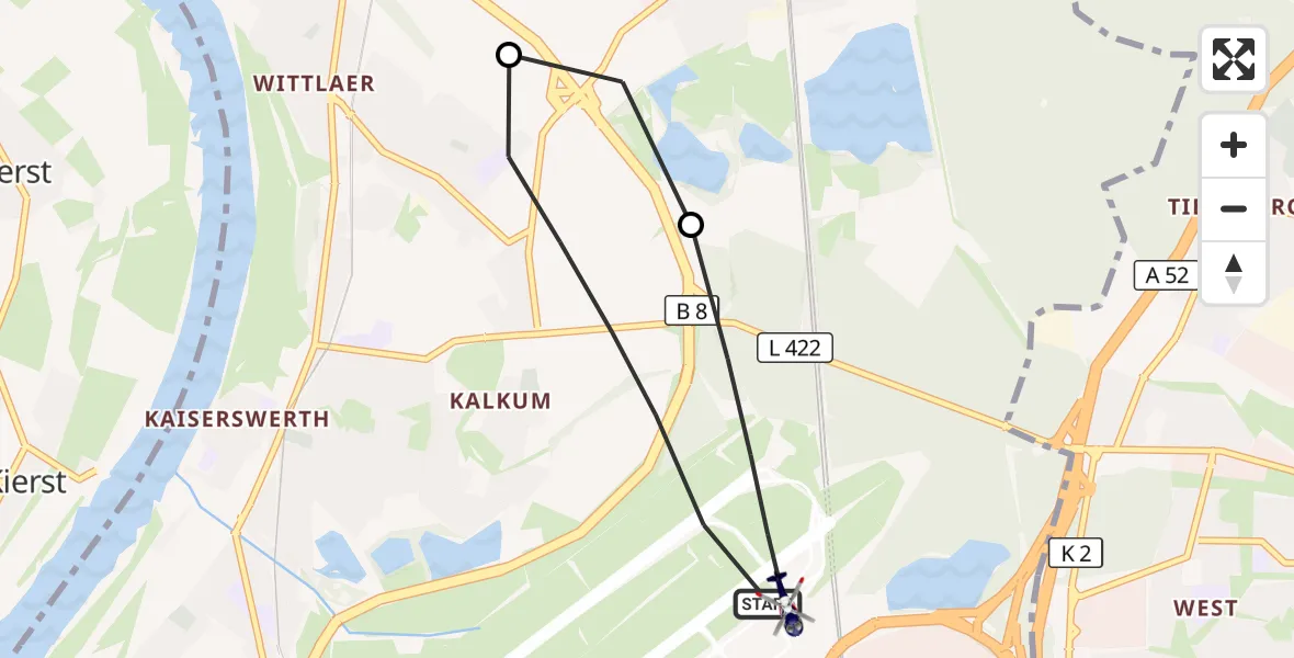 Flugroute Polizeihubschrauber Düsseldorf Flughafen - Düsseldorf Flughafen, 06 August 2026, 21:10