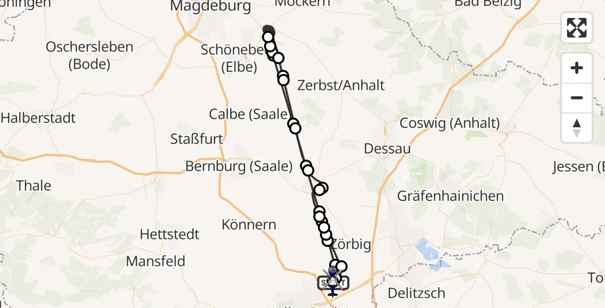 Flugroute Polizeihubschrauber Halle-Oppin Flugplatz - Halle-Oppin Flugplatz, 06 August 2026, 23:37