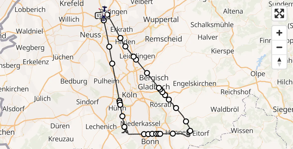 Flugroute Polizeihubschrauber Düsseldorf Flughafen - Düsseldorf Flughafen, 07 August 2026, 00:01