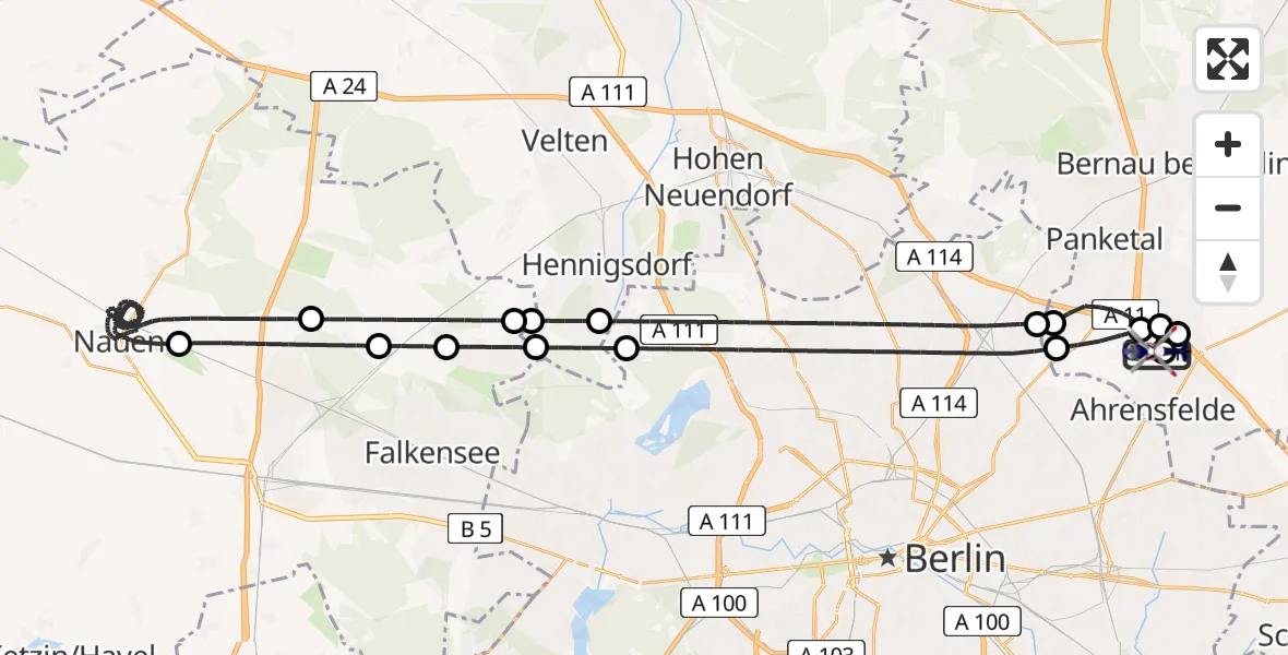 Flugroute Polizeihubschrauber Ahrensfelde Hubschrauberlandeplatz - Ahrensfelde Hubschrauberlandeplatz, 07 August 2026, 01:53