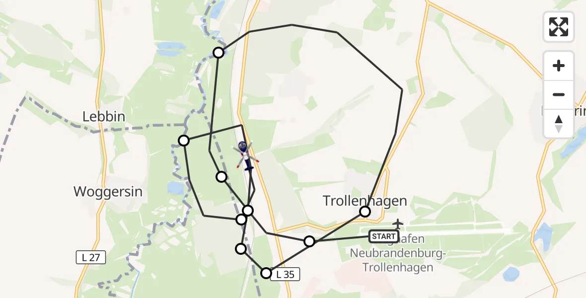 Flugroute Polizeihubschrauber Neubrandenburg Trollenhagen Flughafen - Trollenhagen, 07 August 2026, 05:11