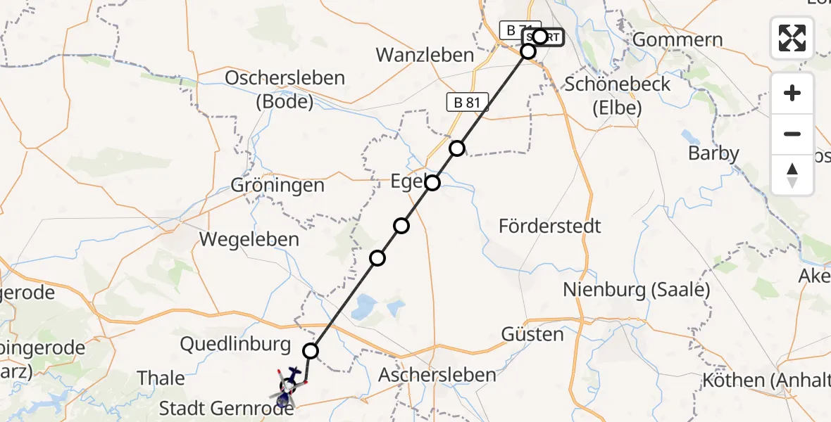 Flugroute Polizeihubschrauber Magdeburg City Flugplatz - Ballenstedt Flugplatz, 07 August 2026, 05:37