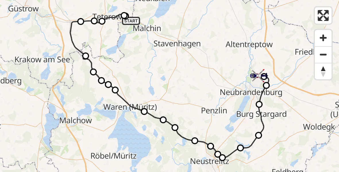 Flugroute Polizeihubschrauber Malchin - Neubrandenburg Trollenhagen Flughafen, 07 August 2026, 05:52